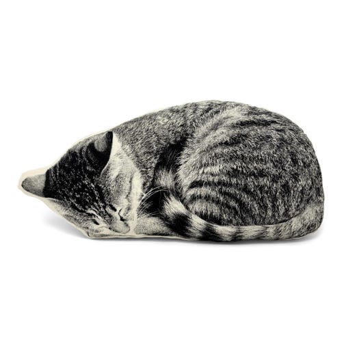 Sleeping Cat Pillow, Contour Shaped, Black and White Silkscreen Printed Throw Pillow, Perfect Gift for Cat Lovers