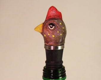 Spotted Purple Hen bottle stopper hand made SHIPPING INCLUDED