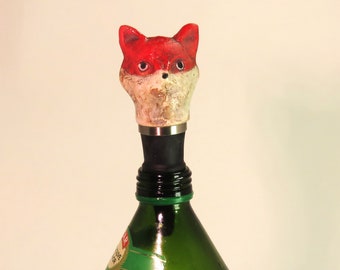 Red Fox bottle stopper hand made SHIPPING INCLUDED