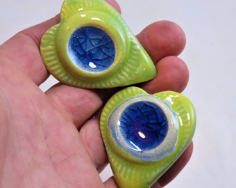 Warm green and cobalt hearts Handmade Ceramic and Glass drawer pulls sets are MADE TO ORDER 2-3wks