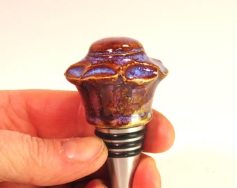 Merlot and Opal flower bottle stopper hand made ceramic and stainless steel SHIPPING INCLUDED