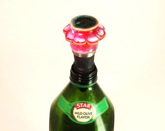 Luscious red and teal flower bottle stopper hand made SHIPPING INCLUDED