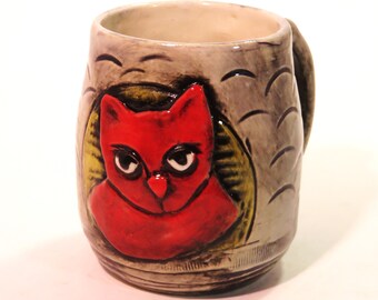 Kitty cat art mug hand made shipping included