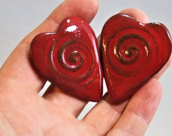 Deep red spiral Ceramic hearts Drawer Pulls... Sets are MADE TO ORDER 2-3wks