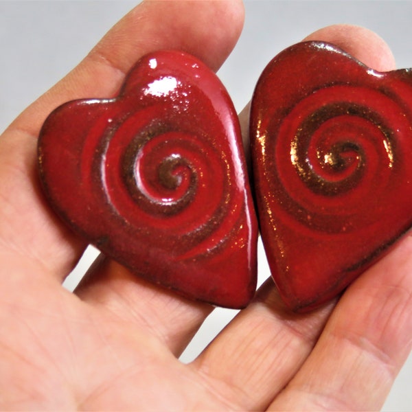 Deep red spiral Ceramic hearts Drawer Pulls... Sets are MADE TO ORDER 2-3wks