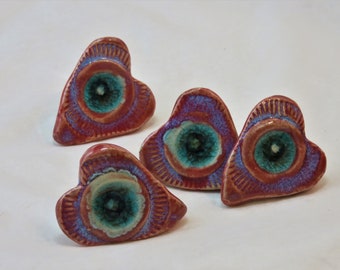 Fantastic Hearts Handmade Ceramic and Glass drawer pulls sets are MADE TO ORDER 2-3wks