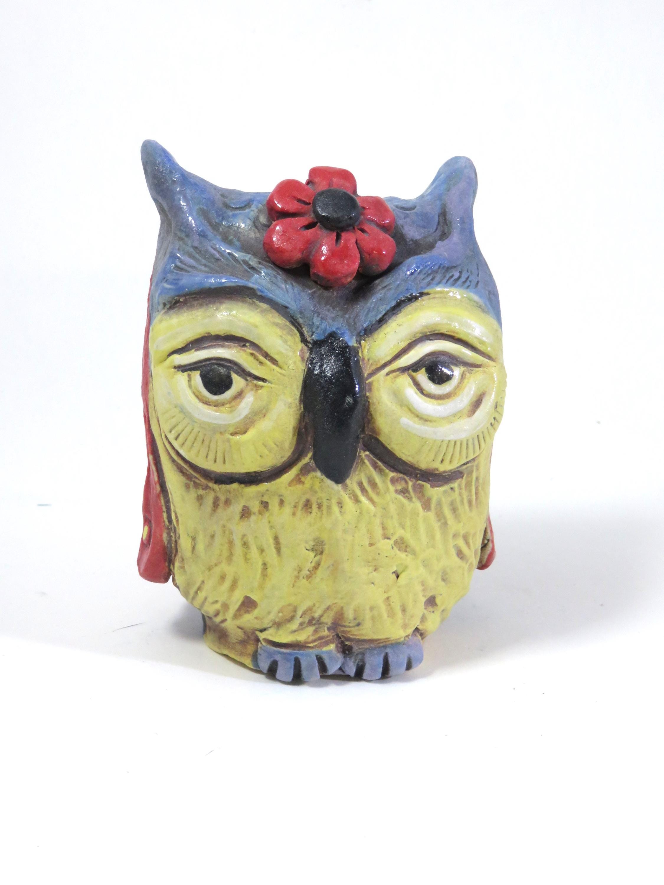 Owl sculpture garden art ceramic hand made SHIPPING INCLUDED