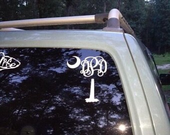SC Palmetto Tree and Moon Vinyl Monogram Decal - 7 inch