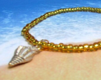 Beachy summer anklet, stretch ankle bracelet, shell anklet, tropical anklet, gift for her, hippie anklet, boho anklet, beaded anklet