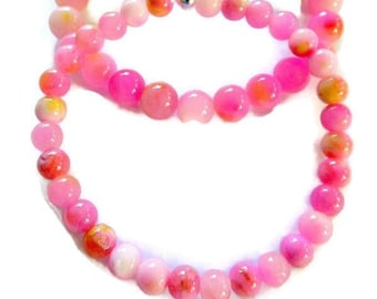 Jade bracelets, stretch bracelet, 2 pink, orange and white jewelry,   bangle bracelet, cuff bracelet, gift for her, beaded bracelets