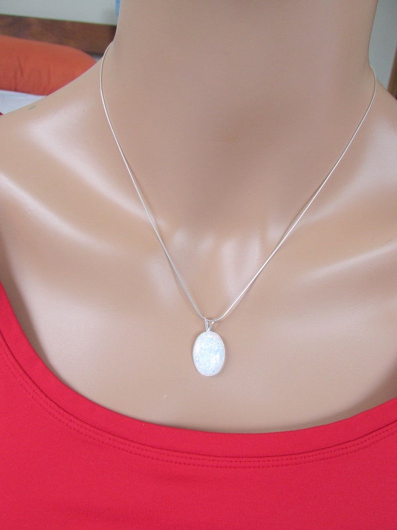 White opal pendant necklace, sterling silver, anniversary gift, gift for her, gift for girlfriend, opal necklace, gift for wife, genuine image 3