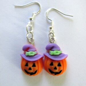 Halloween earrings, pumpkin earrings, pumpkin jewelry, gift for her, halloween jewelry, dangle earrings, fun jewelry, polymer clay charms image 2