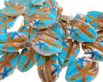 Painted Cowrie Shell Beads: Ocean Theme, No Hole (25 pc)