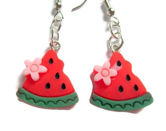 Watermelon earrings, fruit earrings, dangle earrings, summer jewelry, fun earrings, food earrings, gift for girls, gift for her, dessert