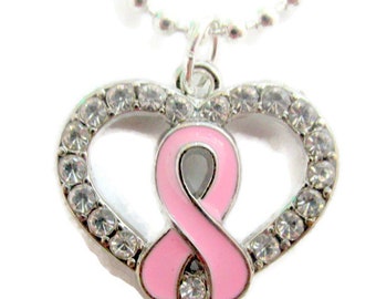 Pink ribbon necklace, breast cancer pendant, breast cancer necklace, gift idea, breast cancer jewelry, cancer survivor necklace