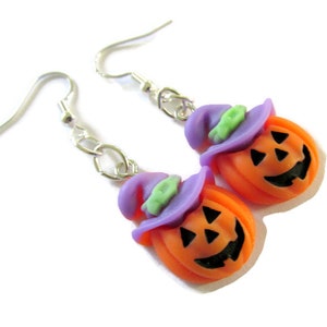 Halloween earrings, pumpkin earrings, pumpkin jewelry, gift for her, halloween jewelry, dangle earrings, fun jewelry, polymer clay charms image 1