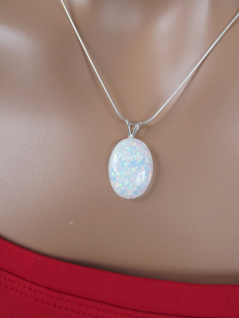 White opal pendant necklace, sterling silver, anniversary gift, gift for her, gift for girlfriend, opal necklace, gift for wife, genuine image 5