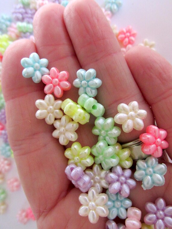 Pearlized Acrylic Flower Beads 13mm: DIY Jewelry Making, Mixed Colors (50pc Bulk)