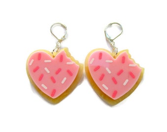 Heart cookie earrings, valentines day earrings, gift for her, polymer clay dangles