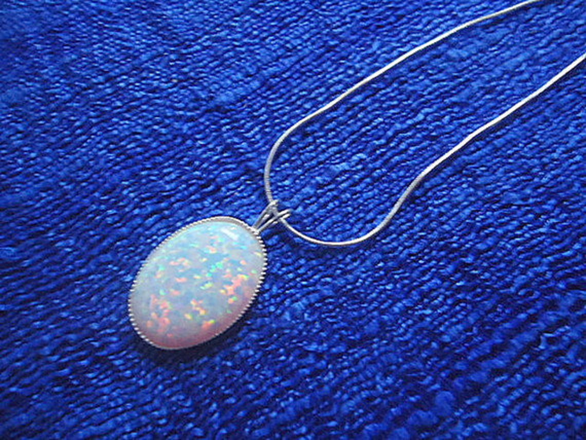 White Opal Pendant Necklace Sterling Silver Anniversary Etsy