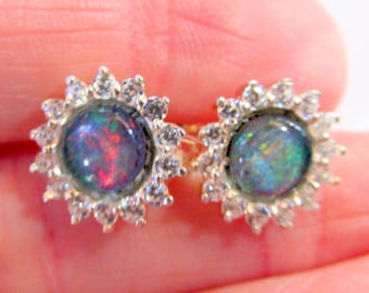 Cubic zirconia, opal earrings, genuine opal earrings, gift for girlfriend, silver opal, gift for her, christmas gift, anniversary gift