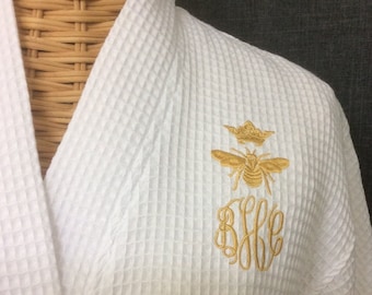 Bata Queen Bee personalizada con kimono de algodón monograma regalo para su segundo aniversario regalo para esposa Queen Robe jfyBride