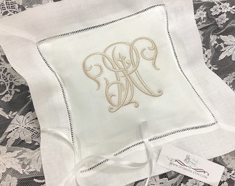 Monogrammed Ring Bearer Pillow embroidered with two letter monogram, jfyBride Style 5223