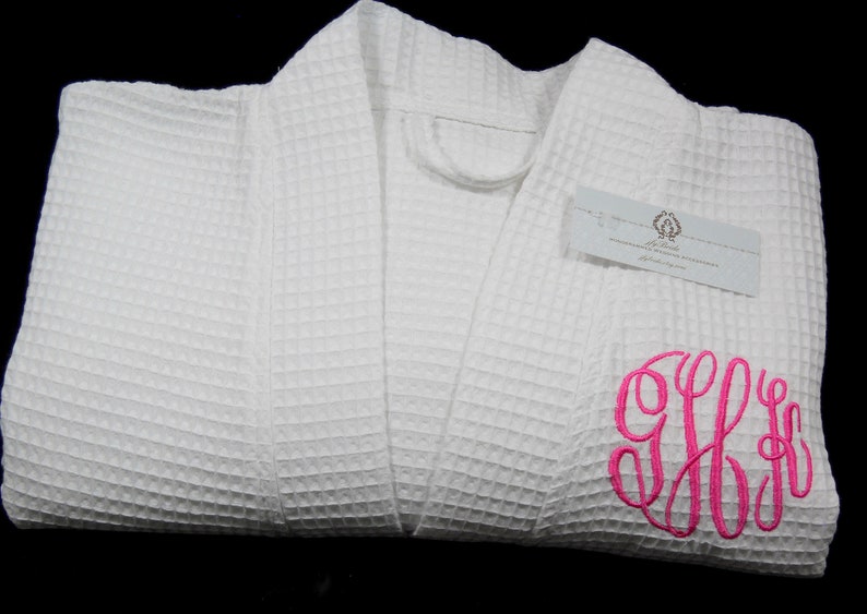 Bridesmaids robes Cotton waffle kimono with monogram Wedding party gift jfyBride 1707MC image 1