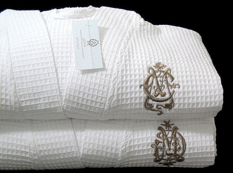 2nd cotton anniversary gift Couples monogram robes jfyBride 1606 Set of 2 Robes Sable