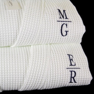 Couples personalized cotton robes 2nd anniversary gift Monogram bathrobes jfyBride Set of 2 Robes image 1