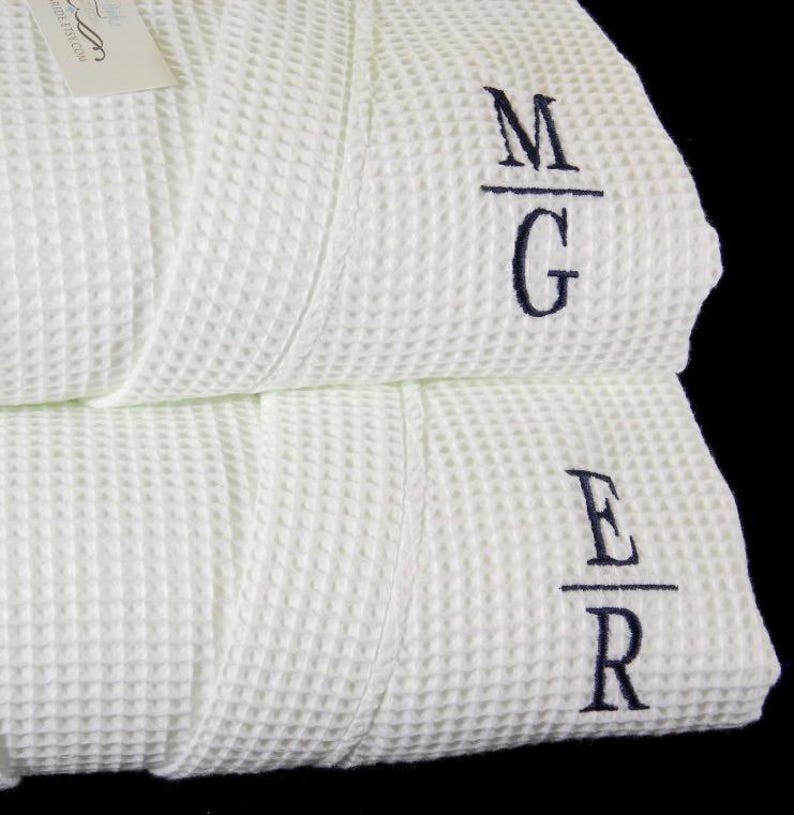 Couples personalized cotton robes 2nd anniversary gift Monogram bathrobes jfyBride Set of 2 Robes image 1