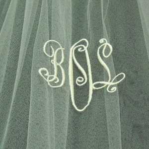 Bridal Veil Personalized with embroidered monogrammed Fingertip length with organza ribbon edge image 5