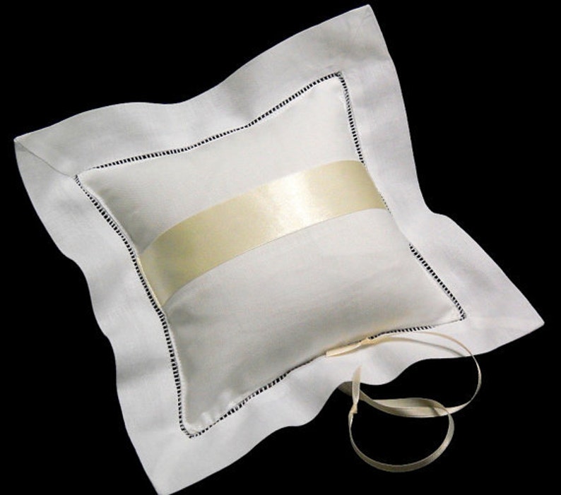 Monogram Ring Bearer Pillow Custom Embroidered Irish Linen Etsy