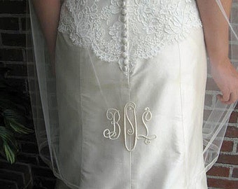 Bridal Veil Personalized with embroidered  monogrammed Fingertip length with organza ribbon edge