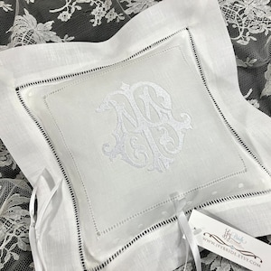 Personalized linen ring bearer pillow with two letter monogram  jfyBride Style 6154