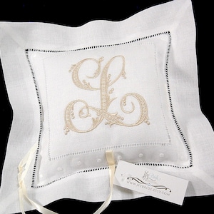 Personalized Ring Bearer Pillow monogrammed with single embroidered initial with names and date on the back jfyBride Style 6152