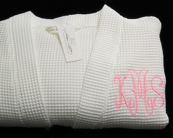 Cotton anniversary gift for her, Personalized cotton waffle weave robe long, Monogram bathrobe, jfyBride