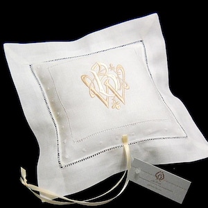 Ring bearer pillow Personalized linen monogram wedding ring cushion jfyBride Style 6141