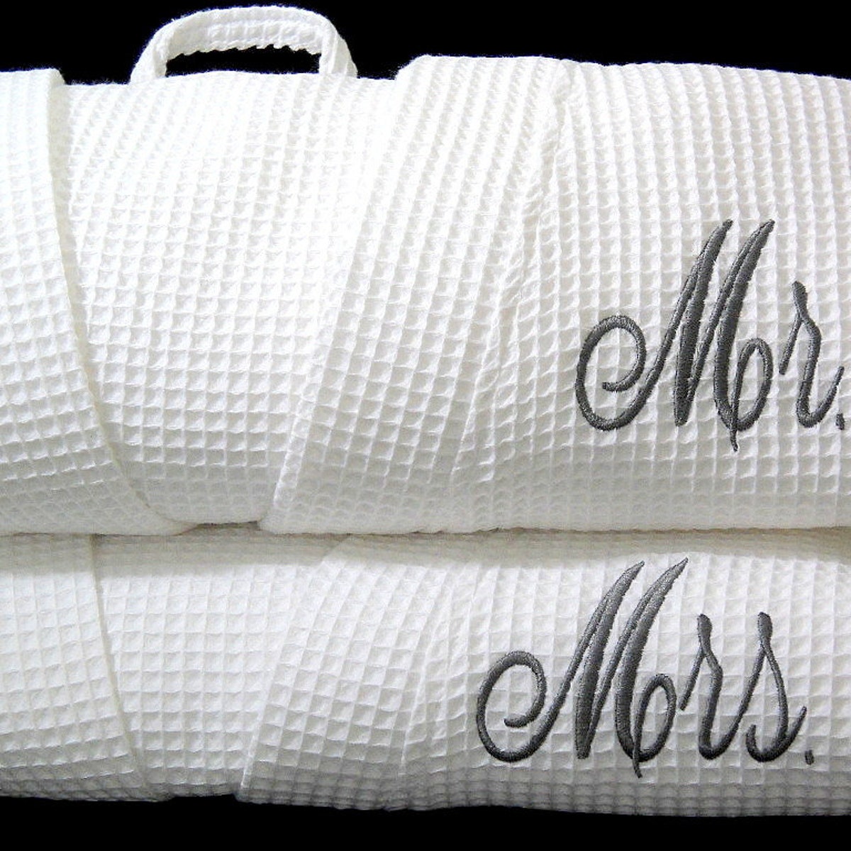 Monogrammed Mr and Mrs Waffle Robe Set, Cotton Anniversary Gift