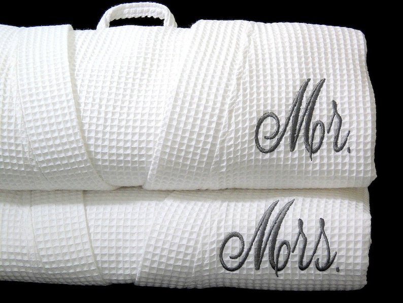 Monogram Mr and Mrs robes Cotton anniversary gift personalized bathrobes Wedding day robes jfyBride 1514 Set of 2 Robes image 1