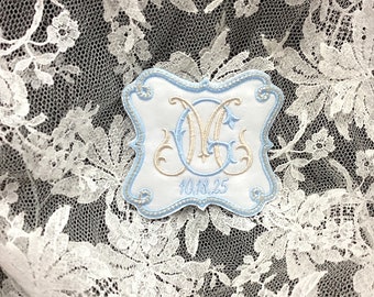 Algo azul para la etiqueta del vestido de novia del monograma de la novia Regalo de despedida de soltera jfybride Estilo 1013