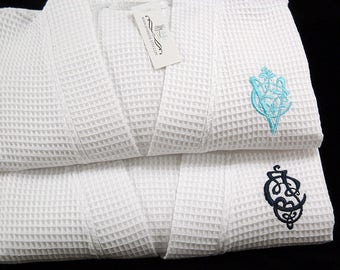 Cotton Anniversary Gift for her Personalized monogram waffle weave kimono robes jfyBride 1602ENT Set of 2 Robes