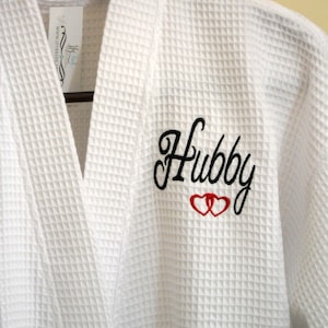 Monogrammed Hubby Robe, Waffle Weave Robe, Personalized Robe, Cotton Anniversary Gift for him, Second Anniversary jfyBride