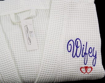 2nd anniversary gift for her Monogram cotton waffle weave wifey robe Personalized Bathrobe jfyBride