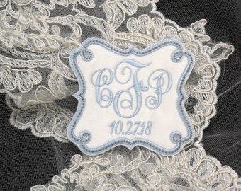 Something Blue Wedding Dress Label, Personalized Bridal Patch