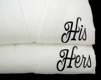 His and hers cotton monogram robes  2nd anniversary gift for her Waffle weave bathrobe jfyBride 1409 Set of 2 Robes