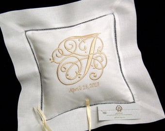 Almohada portadora de anillo personalizada Monogrammed personalizado irish lino anillo cojín jfyEstilo de novia 5202