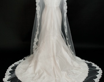 Cathedral Length Bridal Veil embellished with French Alencon Lace