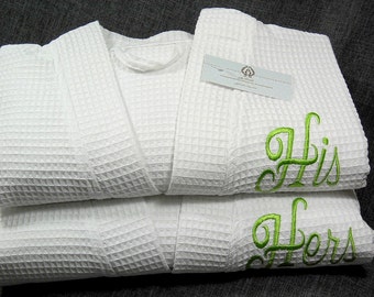Gift for couple His and hers robes Cotton anniversary gift Monogrammed long cotton waffle weave robes jfyBride 1410 Set of 2 Robes