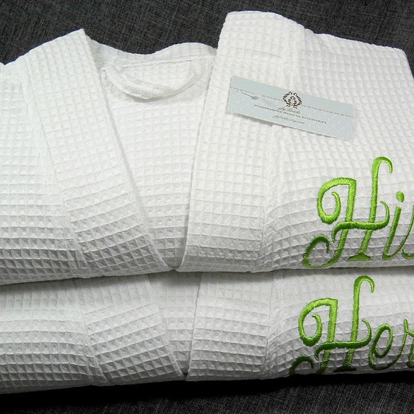 Cotton Anniversary Robe Set, Embroidered His & Hers, 2nd Anniversary Gift